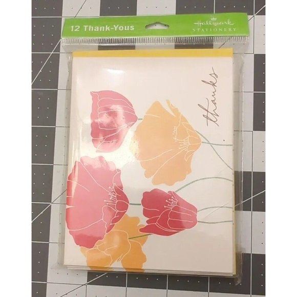 Hallmark Stationary 12 Thank You Cards w/ Envelopes Colorful Poppies‎ ~NEW - Picture 1 of 6